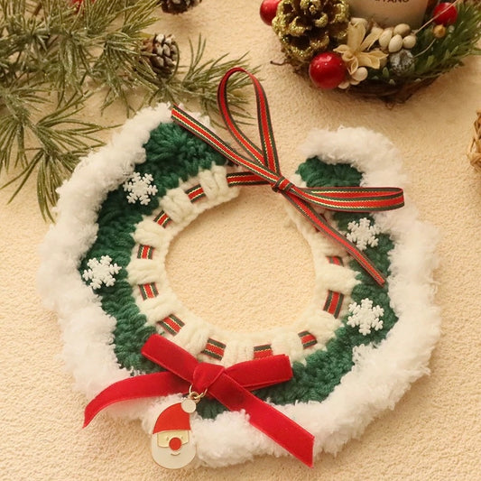 Dog&Cat Handmade Wool Christmas Bib-Bow