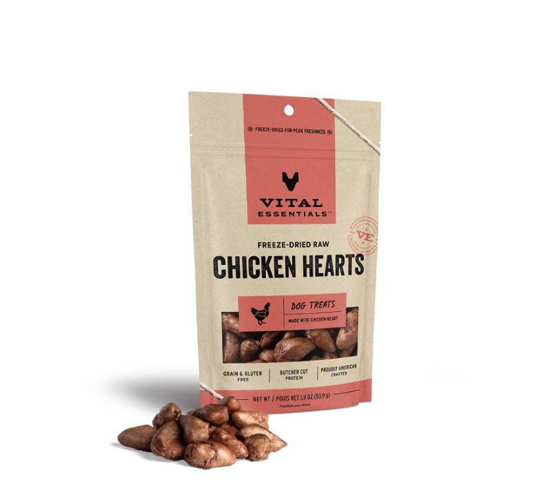 Vital Essentials - Dog GF Freeze-Dried Chicken Hearts treats- 1.9 oz