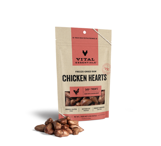 Vital Essentials - Dog GF Freeze-Dried Chicken Hearts treats- 1.9 oz