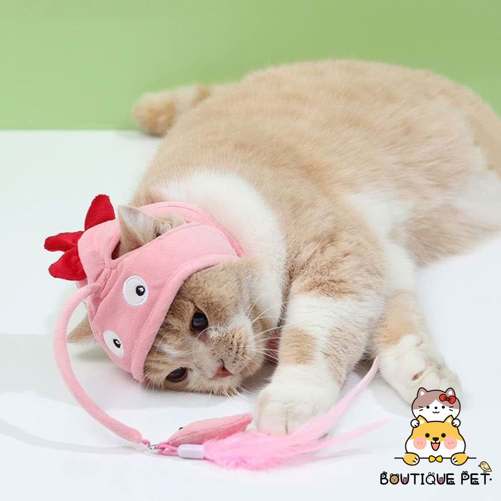 Cat-Mounted Headgear With Feathers-Pink