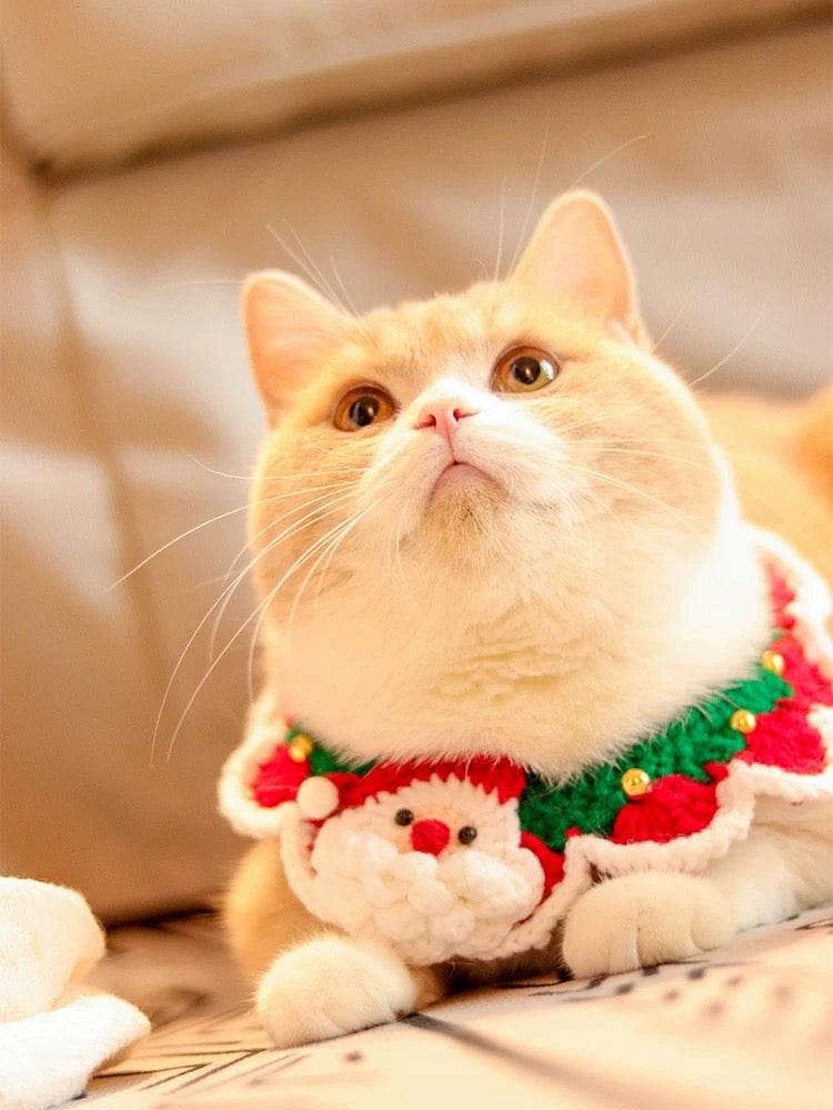 Dog&Cat Handmade Wool Christmas Bib-Santa