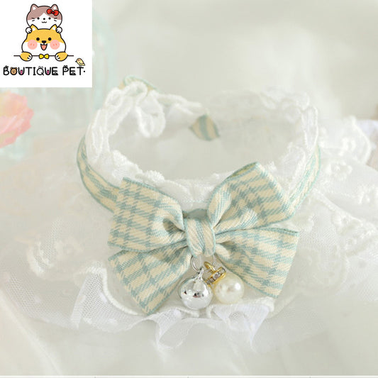 Dog&Cat Cute Bow Floral Cat Bib-Green-Pink
