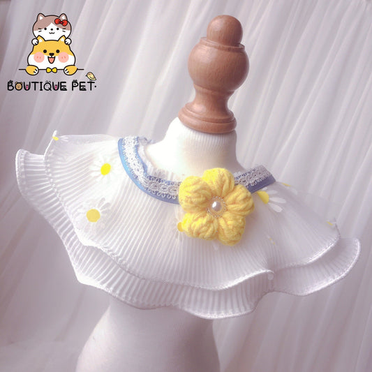 Cat&Dog Cute Lace Peal Bib-Yellow Flower Pearl