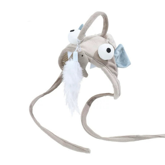 Cat-Mounted Headgear With Feathers-Gary